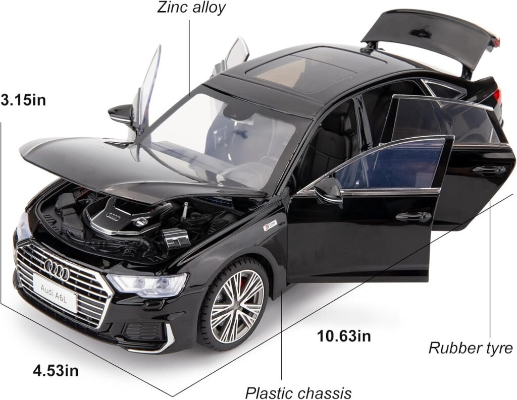BDTCTK Compatible for 1:18 Audi A6L Model Car, Diecast Collectible Pull Back Toy Car with Sound and Light for Adults Kids Boys Girls, Gift Black