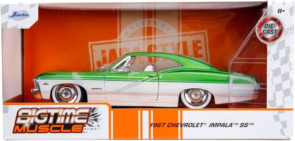 Big Time Muscle 1:24 1967 Chevrolet Impala SS Die-Cast Car, Toys for Kids and Adults(Green/White)