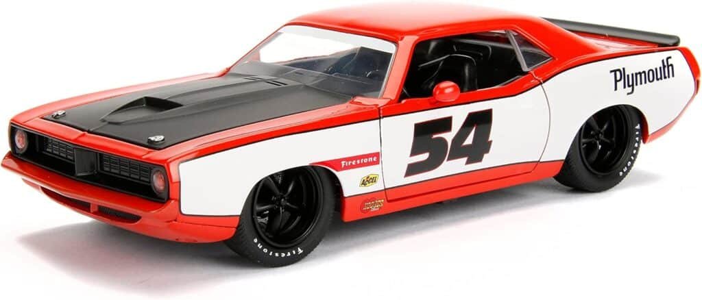 Big Time Muscle 1:24 1973 Plymouth Barracuda Die-Cast Car, Toys for Kids and Adults(Orange)
