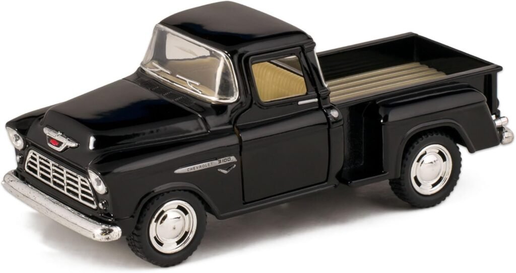 Black 1955 Chevy Stepside Pick-Up Die Cast Collectible Toy Truck by Kinsmart