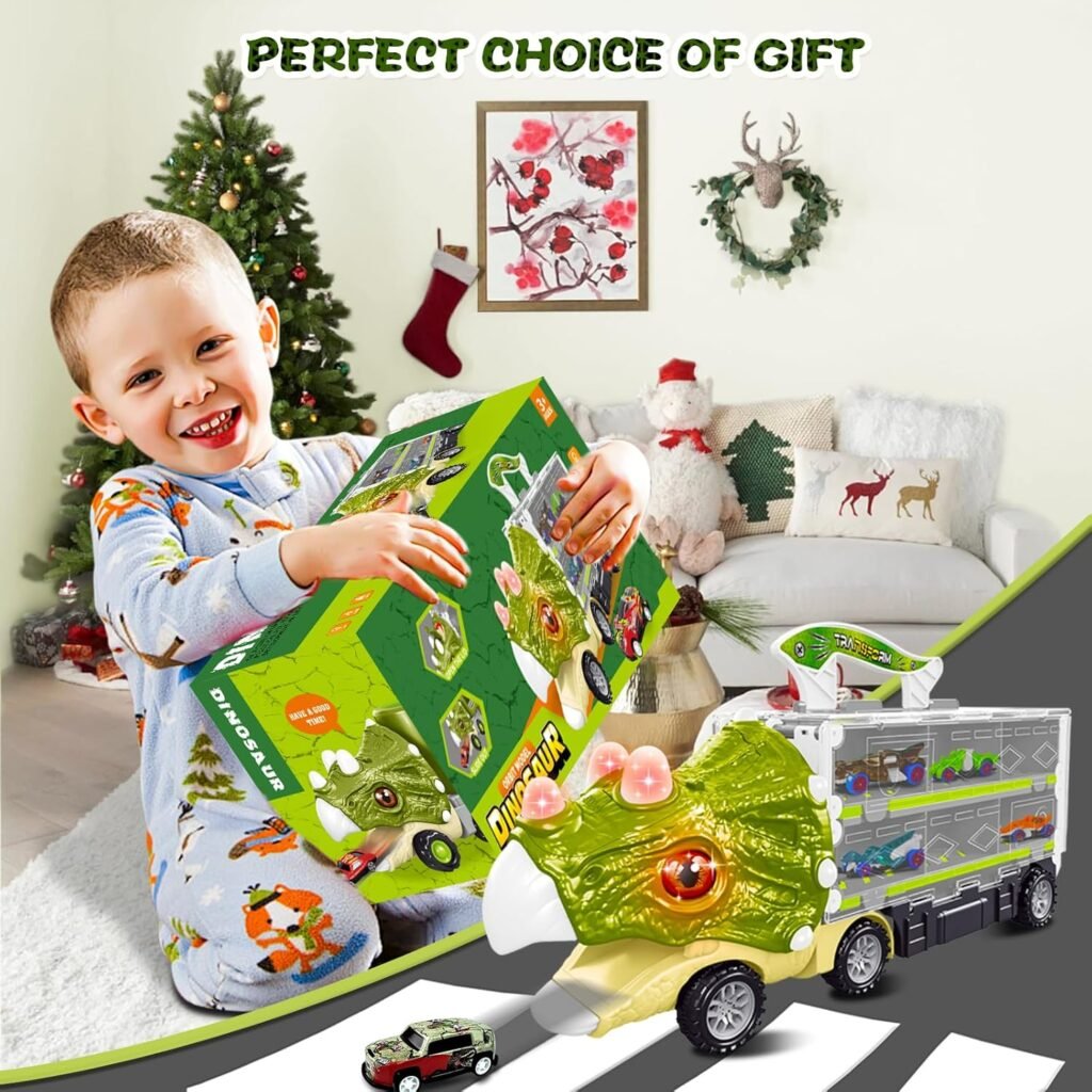 City Dinosaur Ultimate Hauler Track Toy，Dinosaur Cars Transport Truck Carrier，Toddler Car Toy Set Gifts for Boys and Girls,Toddler Toys Gifts for Kids Ageses 3 4 5 6 7 8 Years Old(12 Cars)