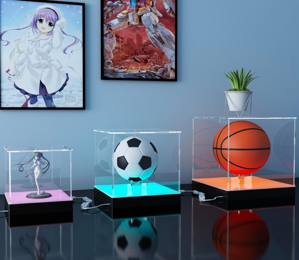 Clear Acrylic Display Case with RGB Lights for 1:18 Scale Model Cars, Lighted Up Acrylic Show Case for Displaying Diecast Cars and 1/24 Car Toy, 13’’(L) x6.7’’(W) x6.3’’(H’’)