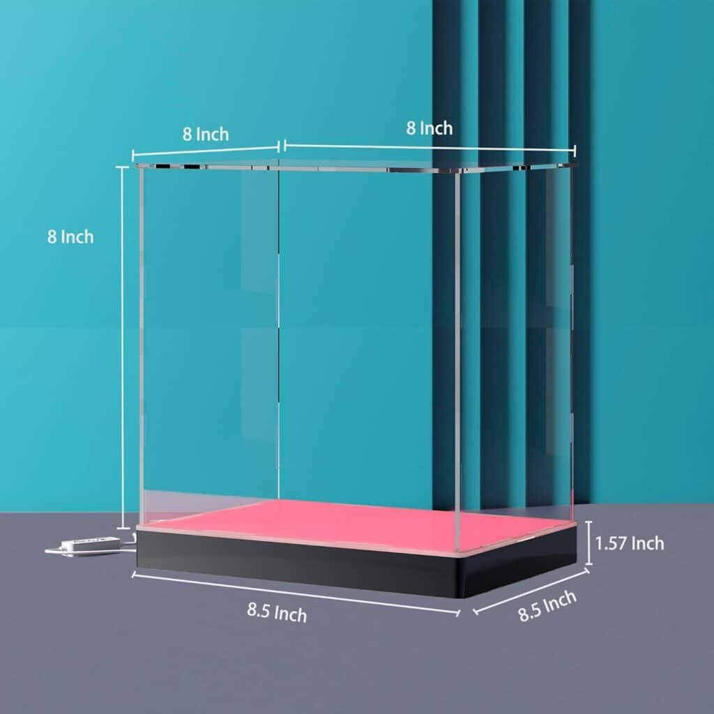 Clear Acrylic Display Case with RGB Lights for 1:18 Scale Model Cars, Lighted Up Acrylic Show Case for Displaying Diecast Cars and 1/24 Car Toy, 13’’(L) x6.7’’(W) x6.3’’(H’’)