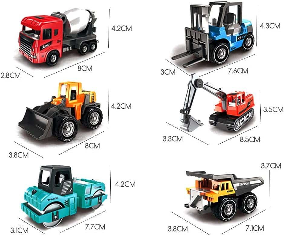 Construction Trucks 6 Pcs Colorful Mini Assorted Construction Vehicles Alloy Diecast Car Sand Box Excavator Cement Dumper Bulldozer Forklift for Kids Boys Girls Birthday Xmas Present