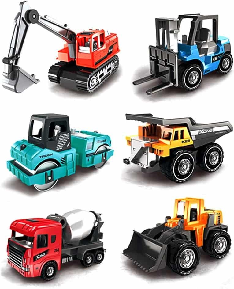 Construction Trucks 6 Pcs Colorful Mini Assorted Construction Vehicles Alloy Diecast Car Sand Box Excavator Cement Dumper Bulldozer Forklift for Kids Boys Girls Birthday Xmas Present