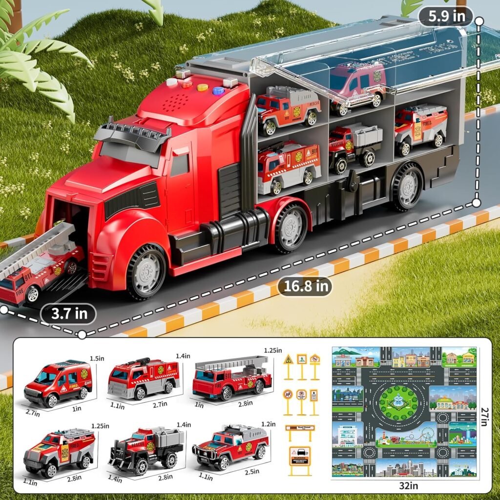 Construction Trucks Toy Set with Play Mat, Carrier Truck Play Vehicles Set for 3 4 5 6 Years Old Boys Kids, Die-Cast Car Toy for Toddlers 3-4 Years, Birthday Gifts Toys for 3-9 Year Old Boys