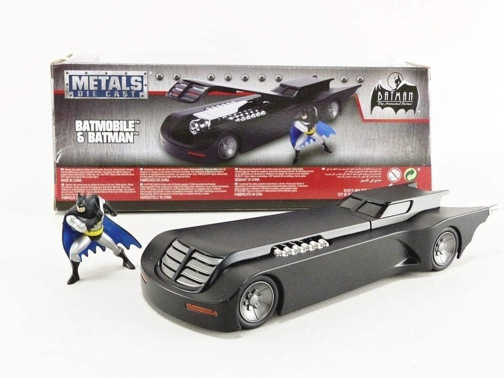 DC Comics 1:24 Batman Animated Series Batmobile Die-cast Car with 2.75 Batman Figure, Toys for Kids and Adults,Black