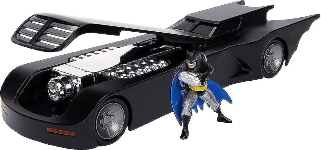 DC Comics 1:24 Batman Animated Series Batmobile Die-cast Car with 2.75 Batman Figure, Toys for Kids and Adults,Black