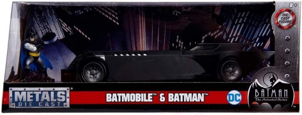 DC Comics 1:24 Batman Animated Series Batmobile Die-cast Car with 2.75 Batman Figure, Toys for Kids and Adults,Black