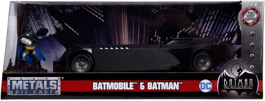 DC Comics 1:24 Batman Animated Series Batmobile Die-cast Car with 2.75 Batman Figure, Toys for Kids and Adults,Black