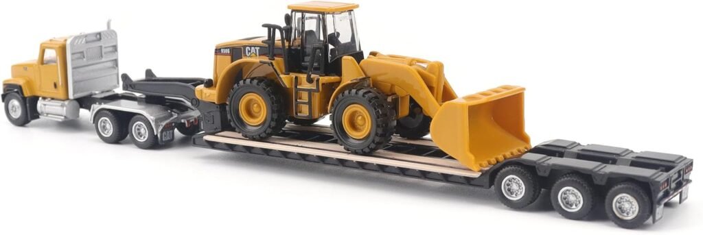 Diecast Masters | 1:87 Scale Cat CT681 Day Cab Tractor with Lowboy Trailer and Cat 950G Wheel Loader | Model 84418