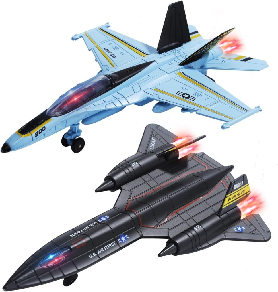 Double Metal Fighter Army Toy Airplane Model with Sound  Light, Pull Back Alloy Plane Military Toy Diecast Jet Toy, Birthday Gift for Toddler Boys and Girls