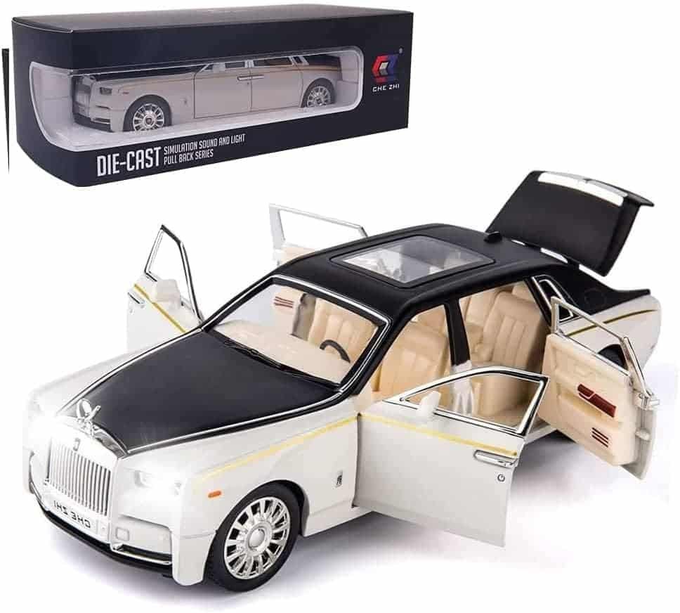 EROCK Exquisite car Model 1/24 Rolls-Royce Phantom Model Car,Zinc Alloy Pull Back Toy car with Sound and Light for Kids Boy Girl Gift. (White)