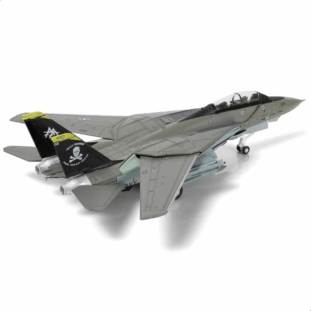 F-14A Tomcat 1/100 Metal Airplane Model Kits with Stand VF-84 Jolly Rogers DieCast Alloy Fighter Model Jet Replica Pre-Build Military Aircraft Collection for Display or Gift