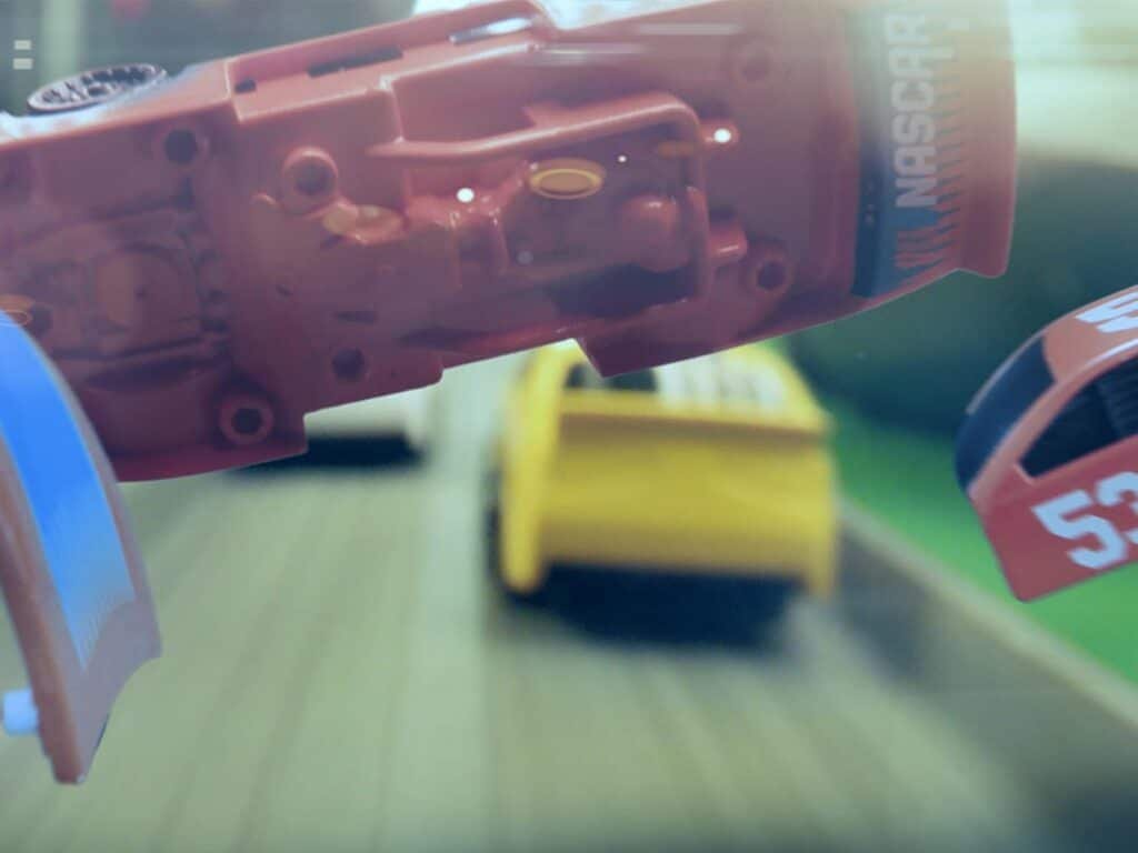 Far Out Toys NASCAR Crash Circuit Short Track Speedway | 2 Electric Powered Cars, 2 Flash Chargers, 6 Driver and Pit Crew Figurines, 3.7 Ft Assembled | Capture The Momentum and Thrill of Nascar
