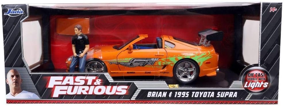 Fast  Furious 1:18 Toyota Supra Die-cast Car  3 Brian Figure, Toys for Kids and Adults,Orange
