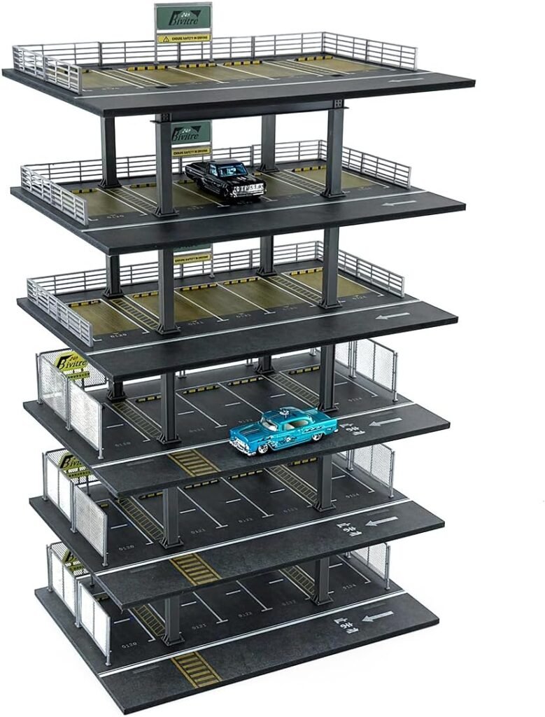 Hot Diecast Wheels Display Case - 1/64 Scale Die-cast Model Car Organizer, Hot Diecast Wheels Parking Garage Dioramas with 15 Parking Spaces(Mesh Railing)