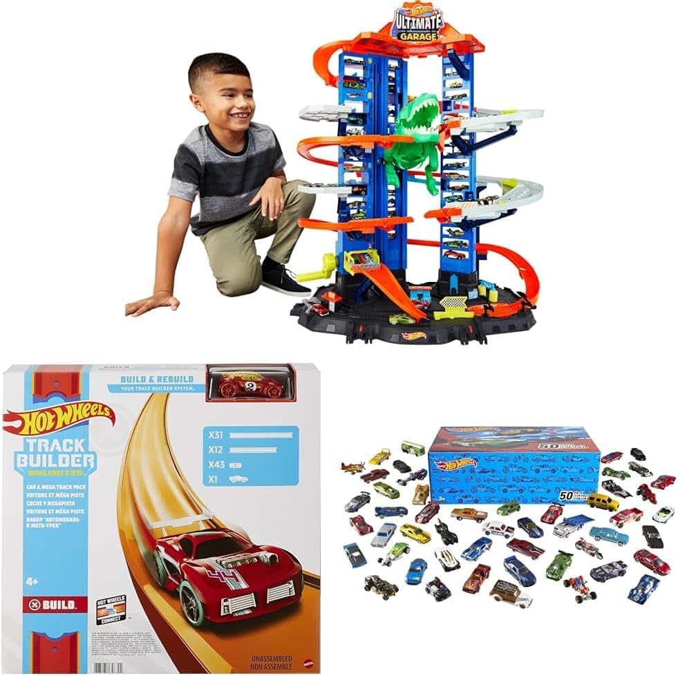 Hot Wheels City Toy Car Track Set, Ultimate Garage with T-Rex Dinosaur, Store 100+ 1:64 Scale Vehicles, 3-ft Tall, with 2 Cars (Amazon Exclusive)