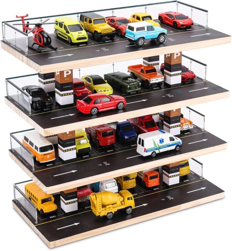 Hot Wheels  Matchbox Display Case, 1/64 Scale Diecast Toy Car Storage, Parking Garage Diorama - Freestanding Storage with 4 Levels 24 Spots Maximum 40 Cars