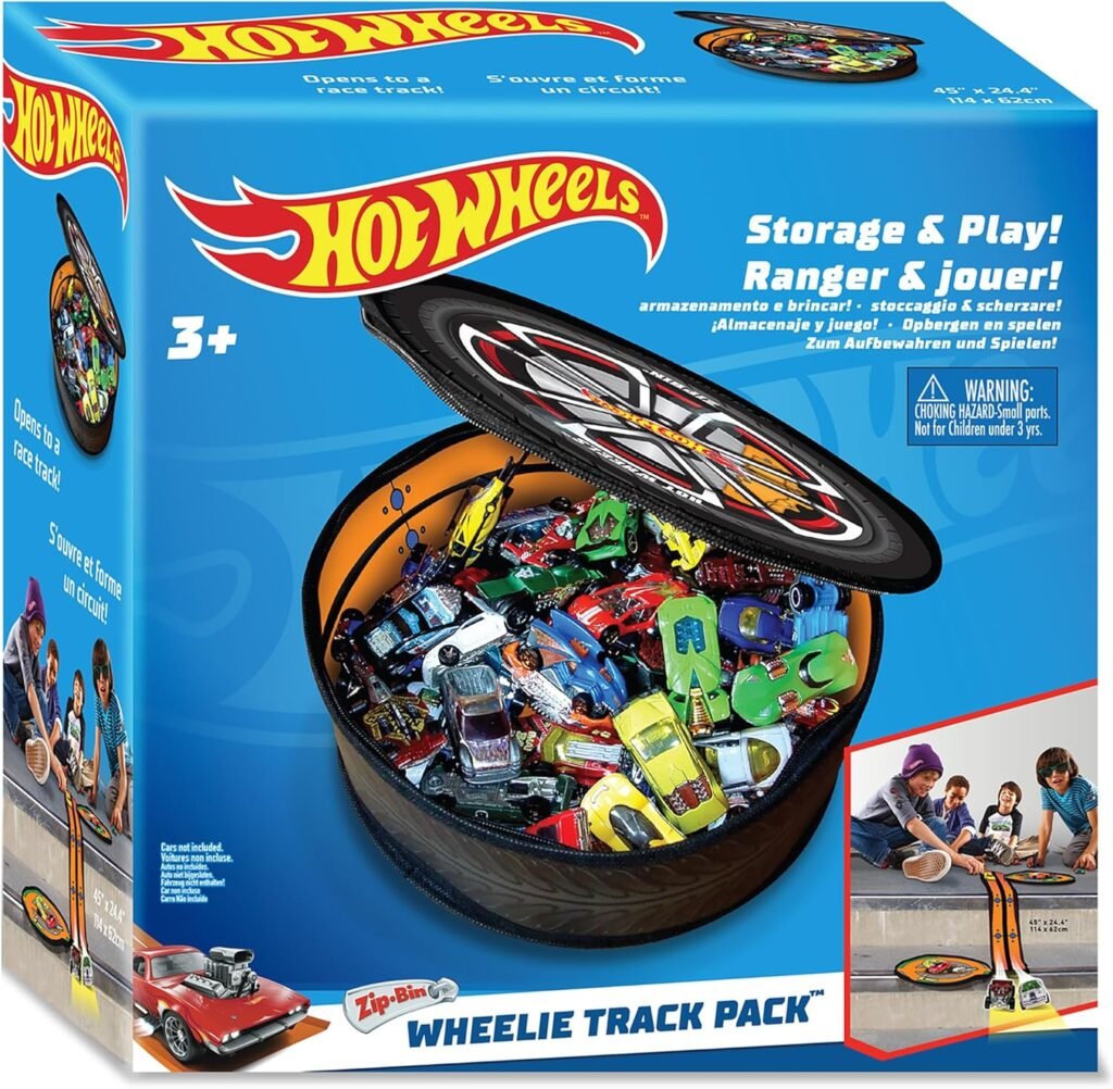 Hot Wheels Tara Toy: ZipBin Wheelie Track Pack - Unzips Into A Racetrack Mat, Holds 100 Toy Cars, Storage  Play, Circle Tire Design, Kids Ages 3+