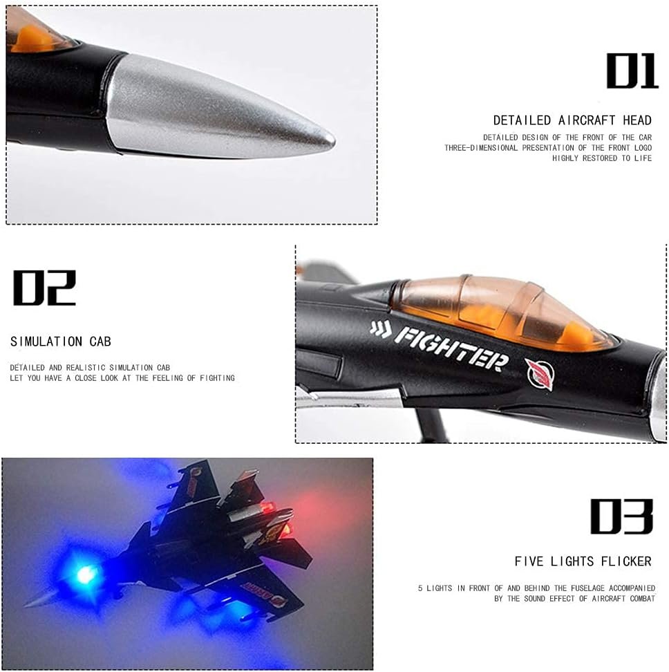 HSOMiD Army Air Force Fighter Jet Toy Military Airplane - Fun Lights and Sounds, Bump and Go Action Pretend Play Kids Aircraft Bomber Plane