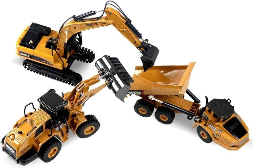 HuiNa Construction Toys, Pack of 3, Construction Vehicle Models Including Wheel Loader, Excavator and Dump Truck, Toy Trucks for Boys and Girls, 1:50 Scale Design