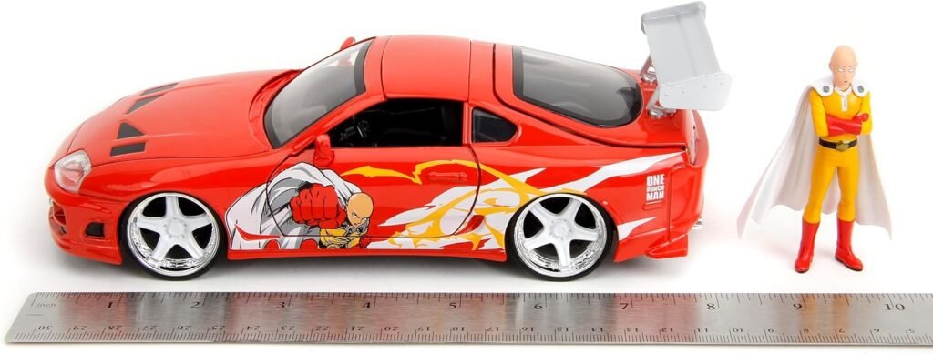 Jada One Punch Man with 1995 Toyota Supra Die-Cast Car – 1:24 Scale Anime Inspired Vehicle, Highly Detailed Model with Saitama Figure, for Ages 8+