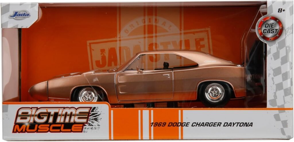 Jada Toys Bigtime Muscle 1:24 1969 Dodge Charger Daytona Die-cast Car – Opening Doors, Hood, Trunk, Rubber Tires(Candy Copper)