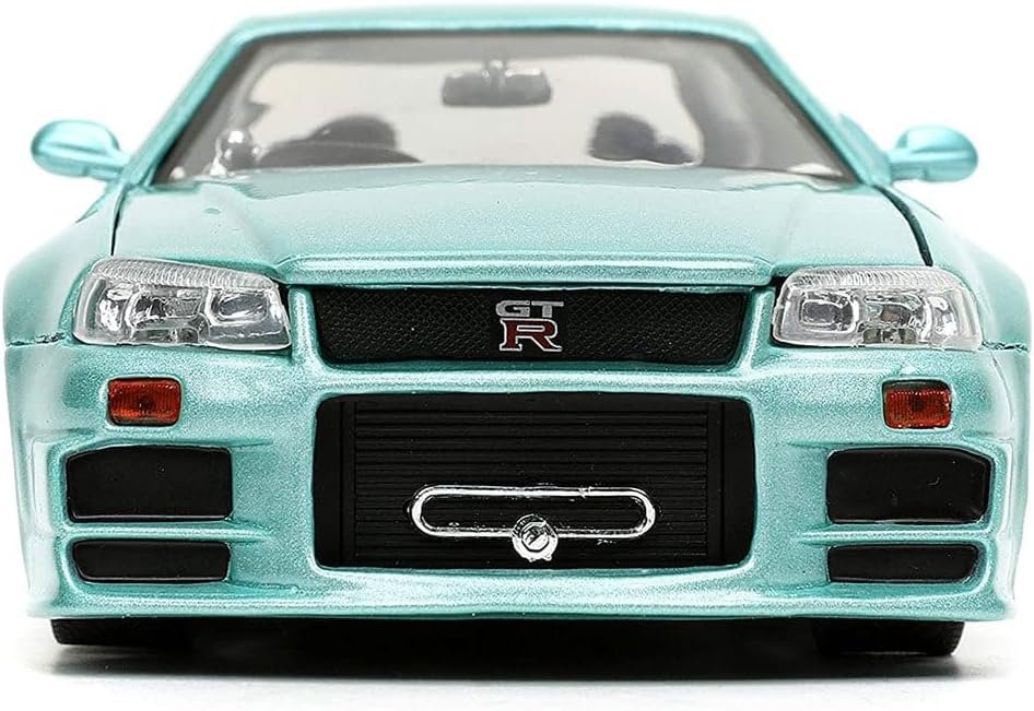Jada Toys Fast  Furious 1:24 Brians 2002 Nissan Skyline GT-R R34 Blue Green Die-cast Car, Toys for Kids and Adults