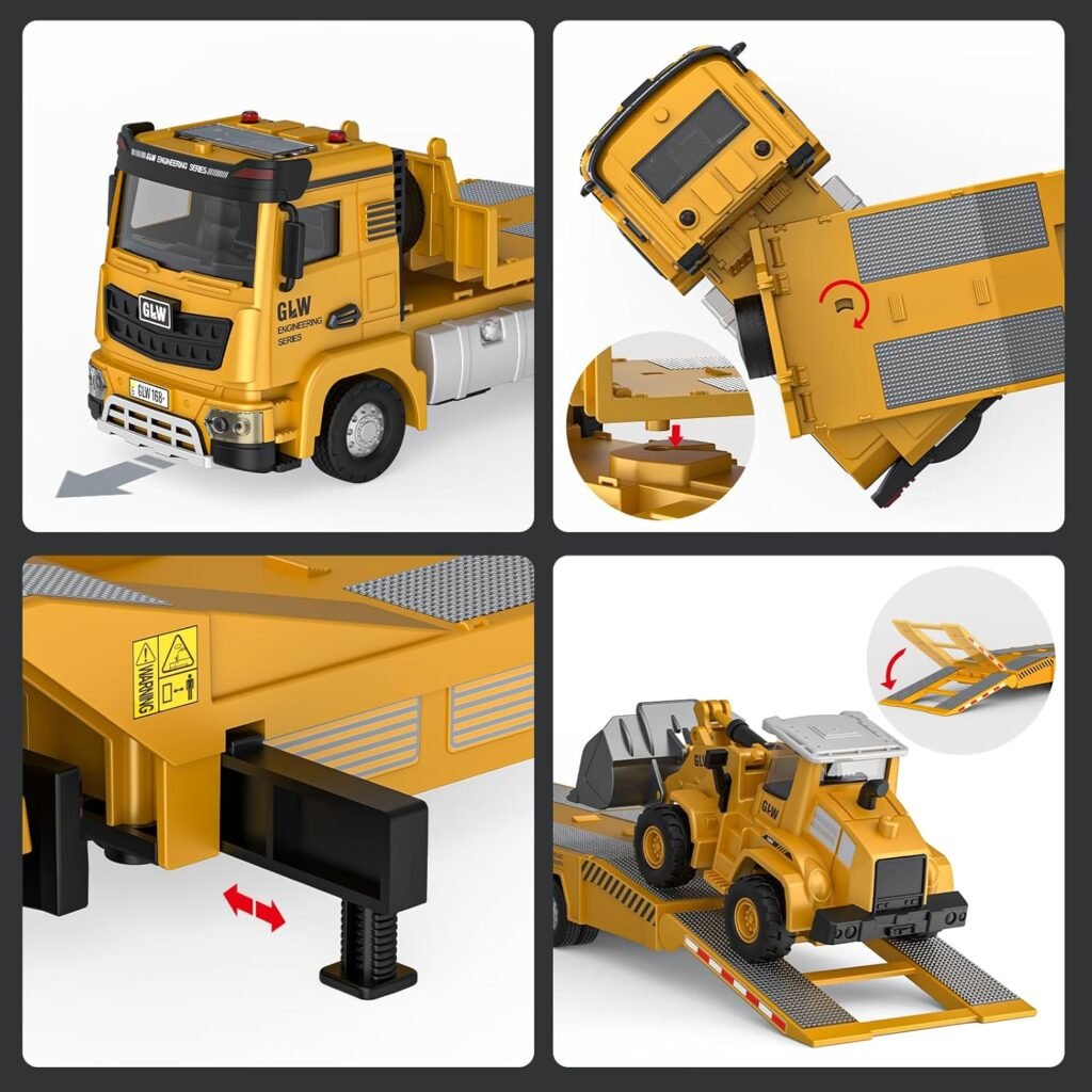 Kids Toys for 3 4 5 6 7 Years Old Boys, Die-cast Construction Toys Set w/Semi Truck, Excavator, Bulldozer, Alloy Engineering Construction Vehicles Truck Toys w/Lights  Sounds, Model Cars