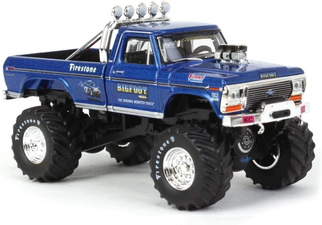 KINGS OF CRUNCH 1974 Ford F-250 Monster Truck Bigfoot #1 Blue The Original Monster Truck (1979) Hobby Exclusive 1/64 Diecast Model Car by Greenlight