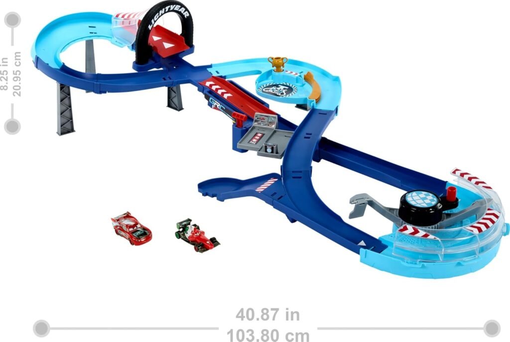 Mattel Disney and Pixar Cars Playset with 2 Toy Cars, Lightning McQueen  Francesco Bernoulli, GRC Jumping Raceway Track Set with Booster