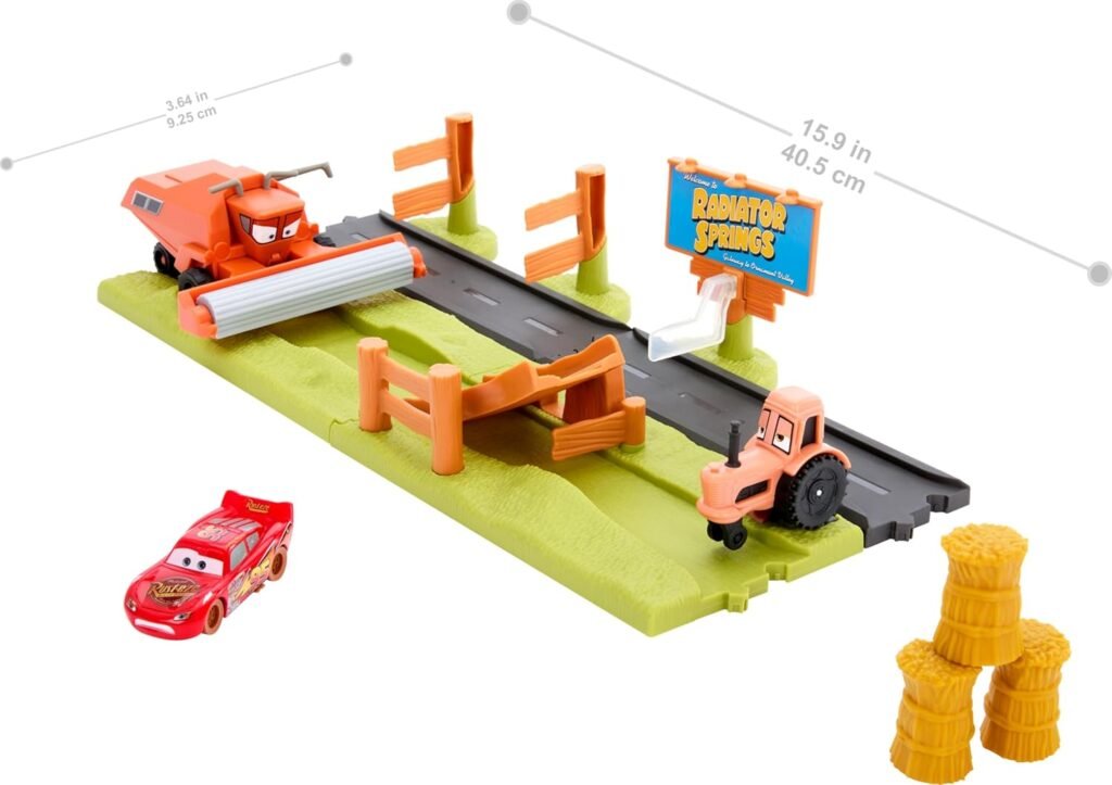 Mattel Disney and Pixar Cars Playset with 3 Toy Vehicles  2 Ways to Play, Frank Escape  Stunt Race Set Includes Lightning McQueen