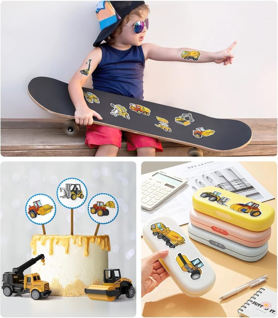 Mini Construction Toys for Kids, Die Cast Construction Truck Vehihcles with Stickers for Toddler Age 3 4 5 6 7 8 Years Old, Metal Dump Truck, Excavator Sandbox Car Toys for Outdoor Pretend Play