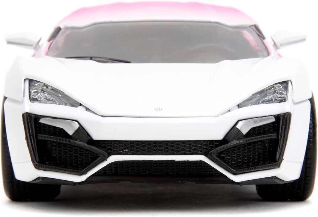 Pink Slips 1:24 W4 W Motors Lykan Hypersport Die-Cast Car w/Base, Toys for Kids and Adults(White/Purple)