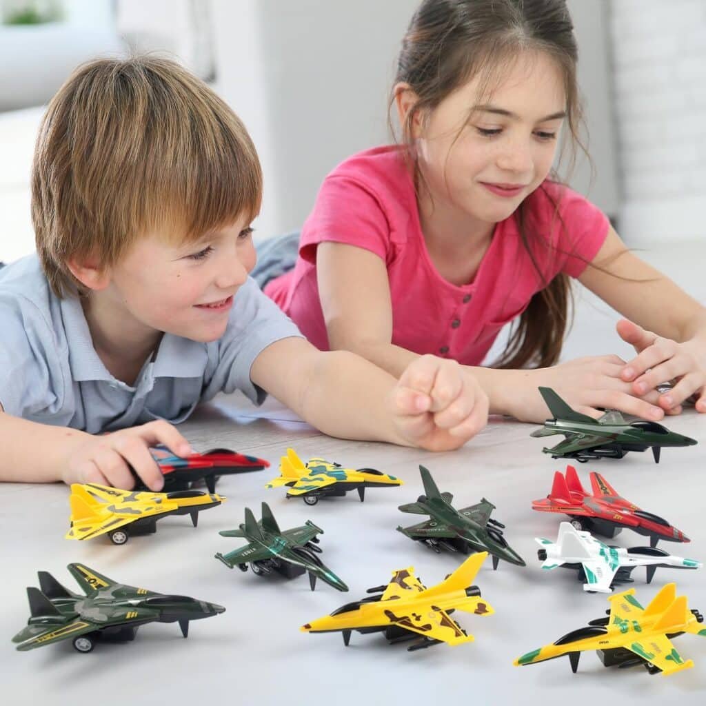 Pull Back Airplane Toys Fighter Jets, Airplane Party Favors Plane Playset, Fighter Jet Toy, Plane Themed Kids Presents Toys for 3 Year Old boy (12 Pack)