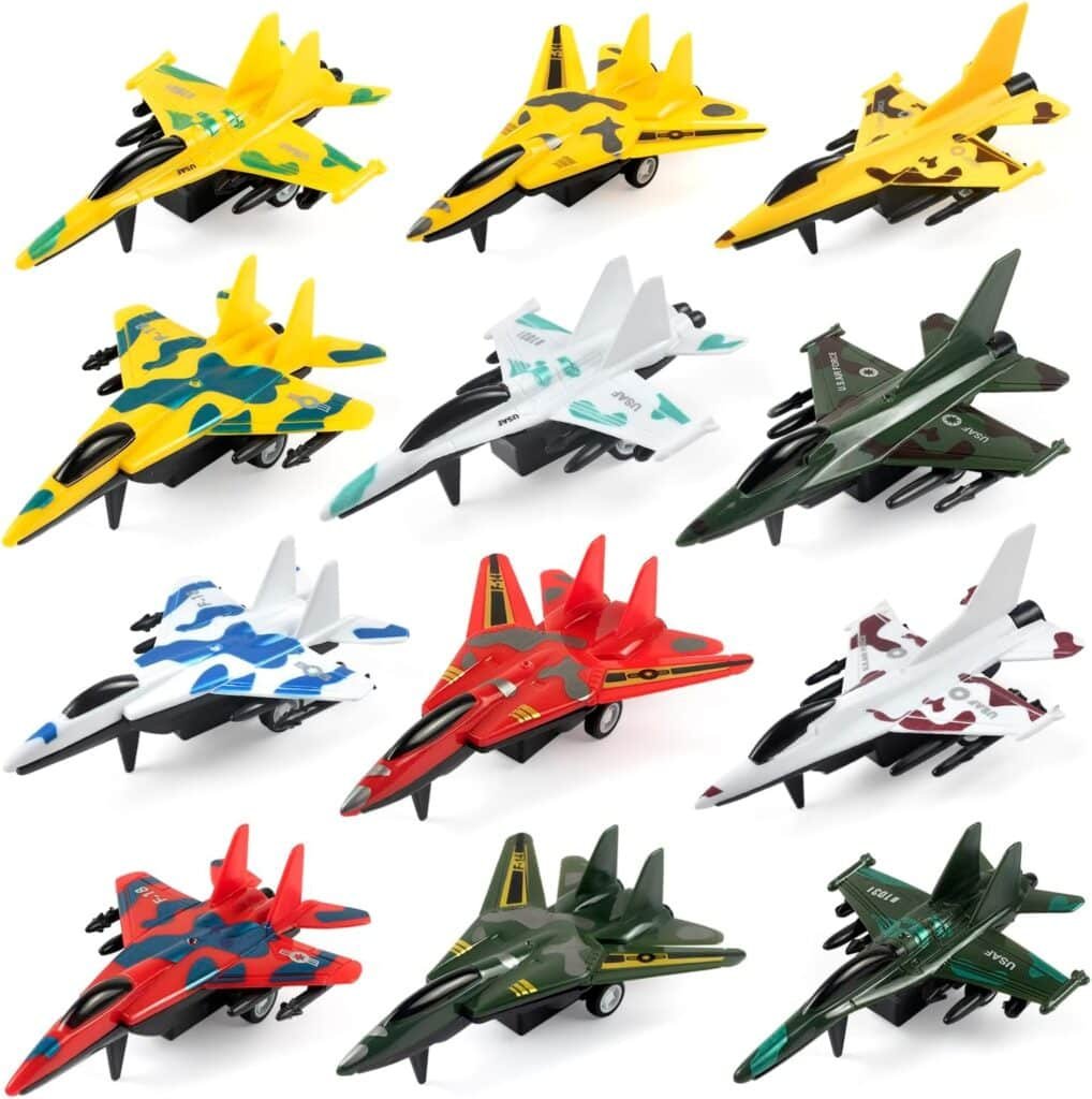 Pull Back Airplane Toys Fighter Jets, Airplane Party Favors Plane Playset, Fighter Jet Toy, Plane Themed Kids Presents Toys for 3 Year Old boy (12 Pack)