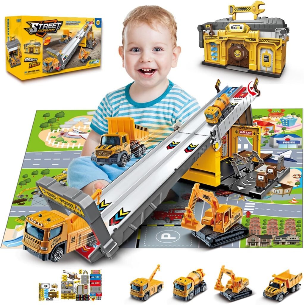 Race Tracks for Kids Ages 3-5, Racing Car Toys Set with Foldable 2 Layer Track and 6 Alloy Race Cars for Toddlers Boys, Best Birthday Xmas Gifts for Kids Age 3 4 5 6+ Years Old (Blue)