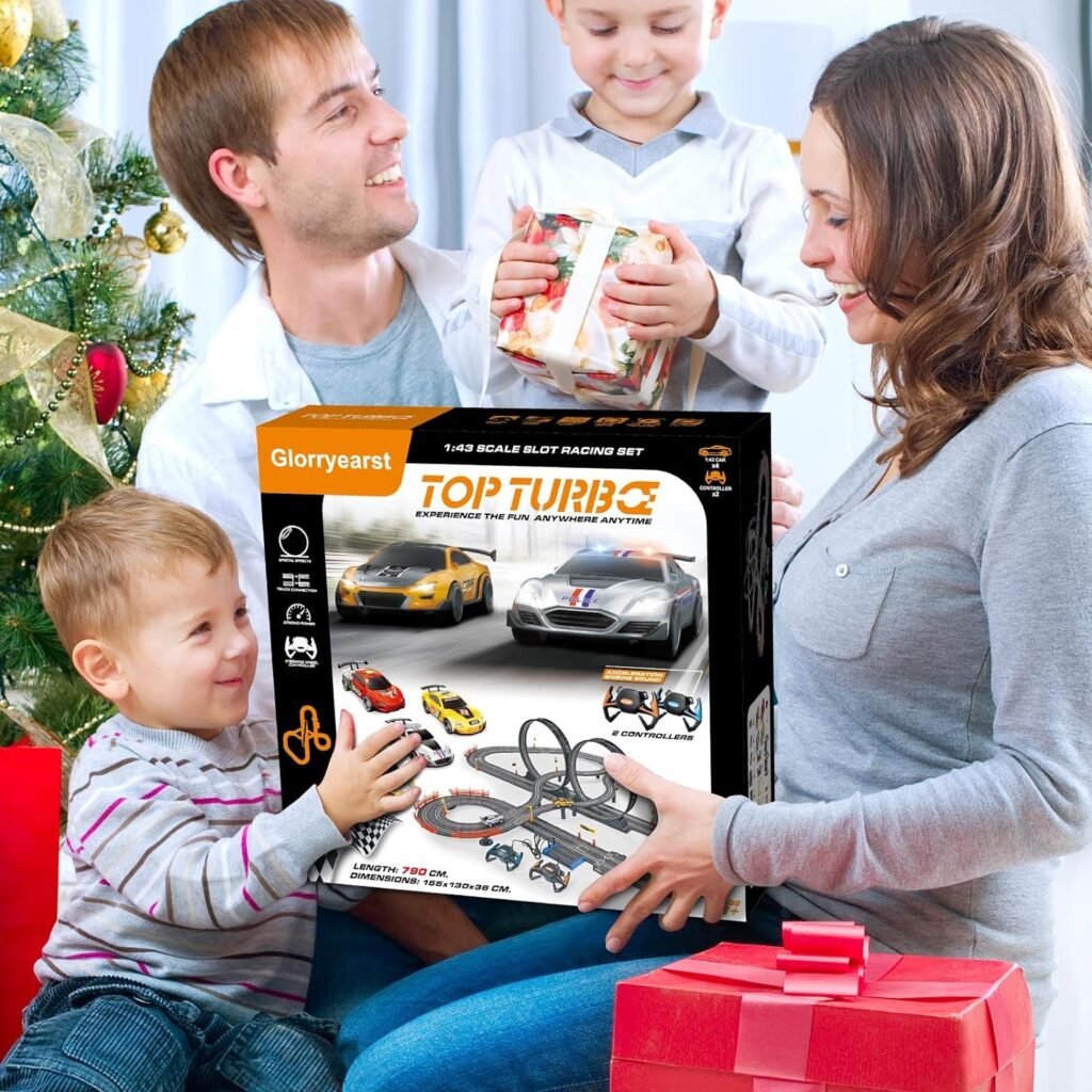 Slot Car Race Track for Boys and Kids 1:43 Scale Electric Powered Dual Racing with 4 Cars with Headlights Toy Big Track Sets Gift for Children 6+ Years Old