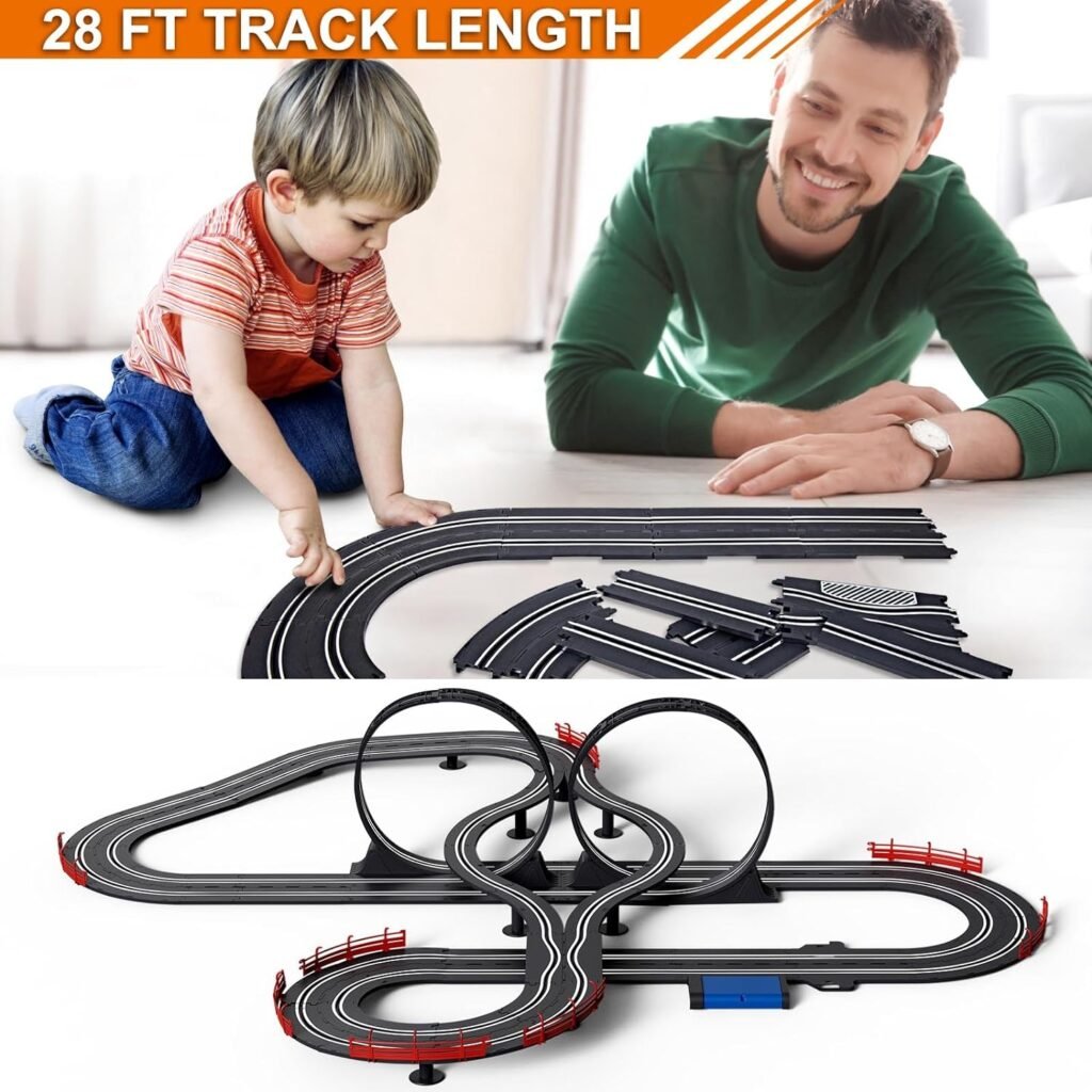 Slot Car Race Track for Boys and Kids 1:43 Scale Electric Powered Dual Racing with 4 Cars with Headlights Toy Big Track Sets Gift for Children 6+ Years Old