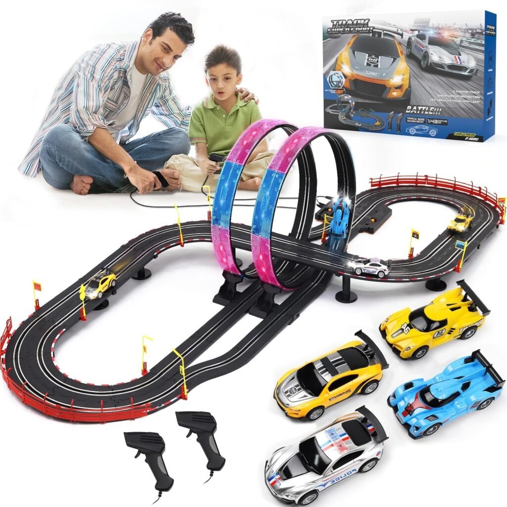 Slot Car Race Track Sets, 23 FT Powered or Electric Track with 4 Slot Cars, Dual Racing Race Track Set Features a Loop, Turns, Straightaways and a Crossover,Toys  Gifts for Boys Age 4-12