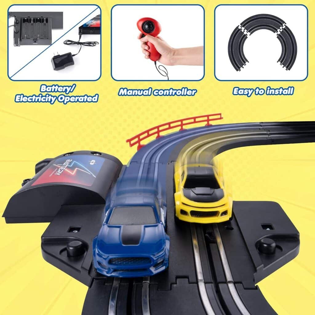 Slot Car Race Track Sets, Battery or Electric Race Car Track for Boys and Kids, Two High-Speed Slot Cars for Dual Racing with 2 Controllers, Boys Toys Gift for 6 7 8 9 10 11 12 Years Old Kids