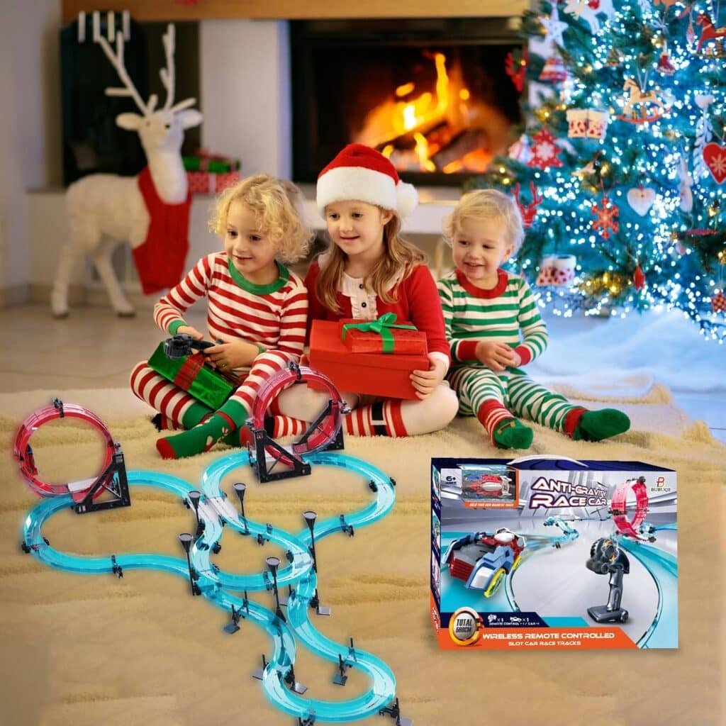 Slot Car Race Track Sets Electric Remote Control Car for Kids Rechargable Electric Racing Game with Hand Controllers Circular Overpass Track Birthday Toys for Boys Kids 6 7 8-12