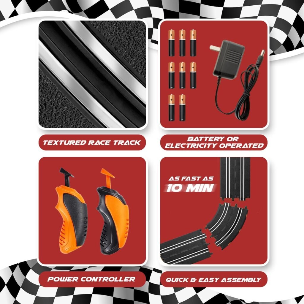 Slot Car Race Tracks Sets - Electric Racing Car Track with Slot Cars  Accessories - Dual Lane Race Track for Boys  Girls Age 5 for Kids 4-8 Easy Setup  Fast Four Cars