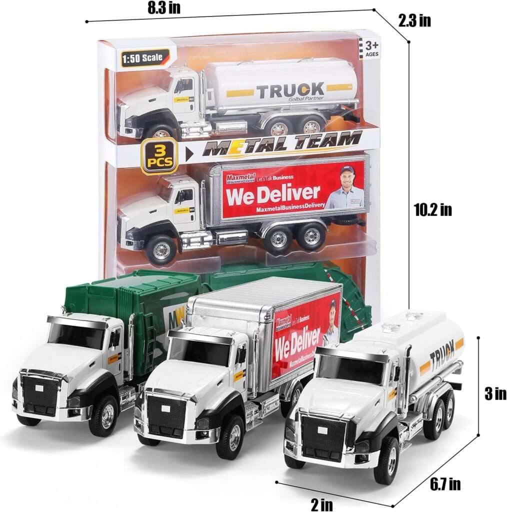 TEMI 3 Pack of Diecast Engineering Construction Vehicles, Dump Truck, Digger, Mixer Truck, 1/50 Scale Metal Collectible Model Cars, Pull Back Car Toys with Opening Doors for Boys and Girls