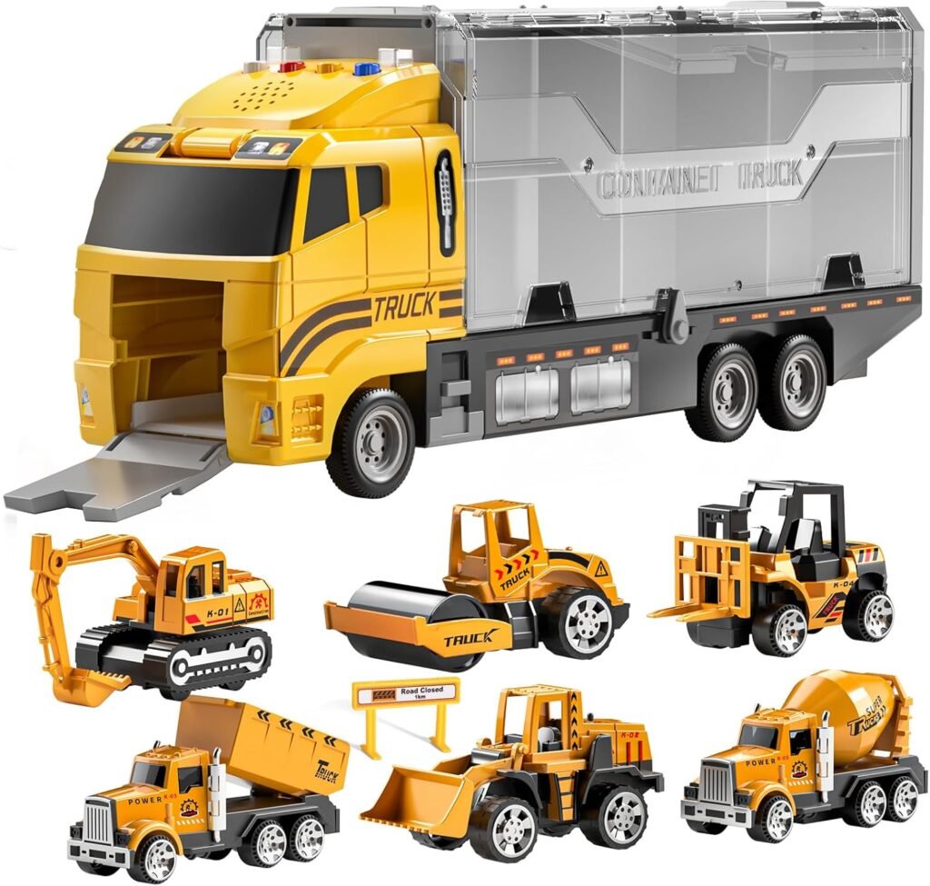 TEMI Transport Cars Carrier Set Toys w/Play Mat, Die-cast Vehicles Truck Alloy Metal Race Model Car Toys for Toddler Age 3-9 Kids Boys  Girls