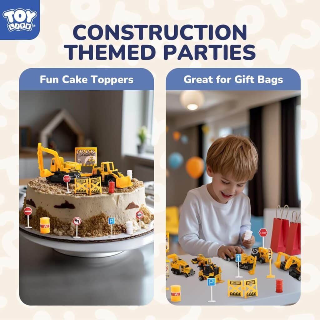 TOY Life 35 PCS Construction Toys, Toy Trucks for Kids Ages 4-8, Small Vehicles Mini Excavator, Cake Topper Decoration, Bulldozer for Boys, Kids Play Set Birthday Gifts