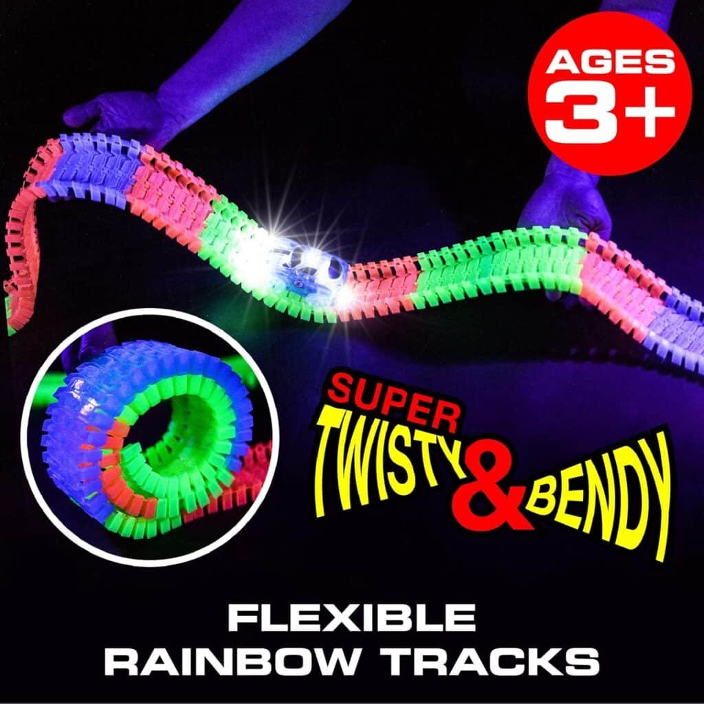USA Toyz Glow Trax Glow in The Dark Race Tracks for Kids- Speedway Race Car Track Set with 360pk Flexible Roads, 2 Light Up Toy Cars, Bridges, Ramps, Play Set STEM Building Toys for Boys and Girls