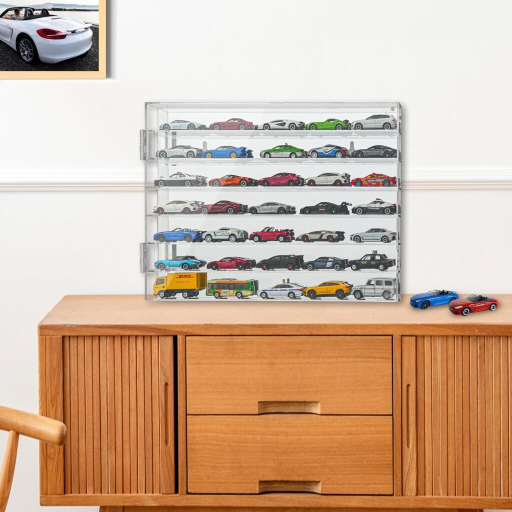YYDS Model Car Display Case for Toy Cars, Matchbox Cars,1/64 Scale Diecast Display Case,Wall Mount,Mirrored Back,Hot 1/64 Scale Diecast Display Case for 35 Toy Cars