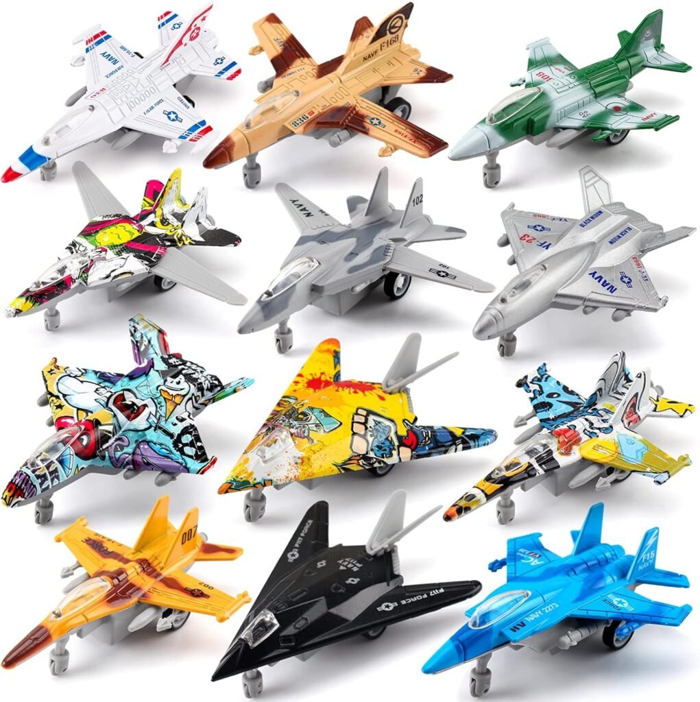 12 in 1 Model Airplane Toys Set Die Cast Metal Military Themed Fighter Jets Mini Air Force Kids Playset